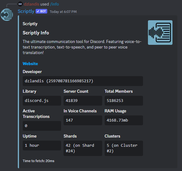 Image showing what the info command displays