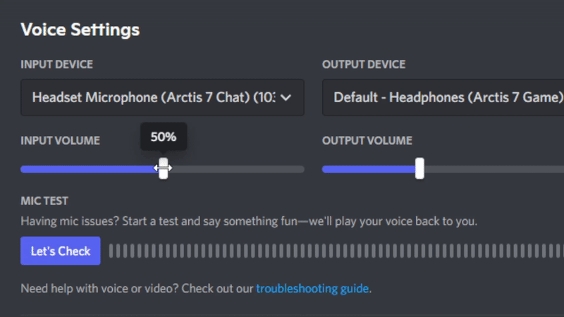 Gif showing how to turn up your microphone audio in Discord