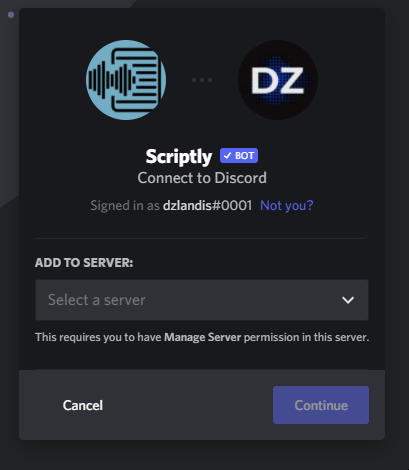 Discord page for inviting Discord bots