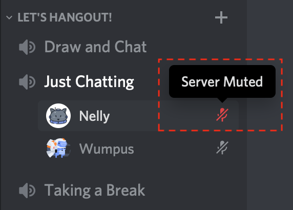 Image showing the server mute icon in Discord
