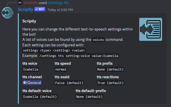 Picture showing TTS settings