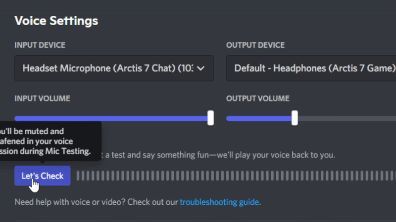 Gif showing a microphone being detected in settings